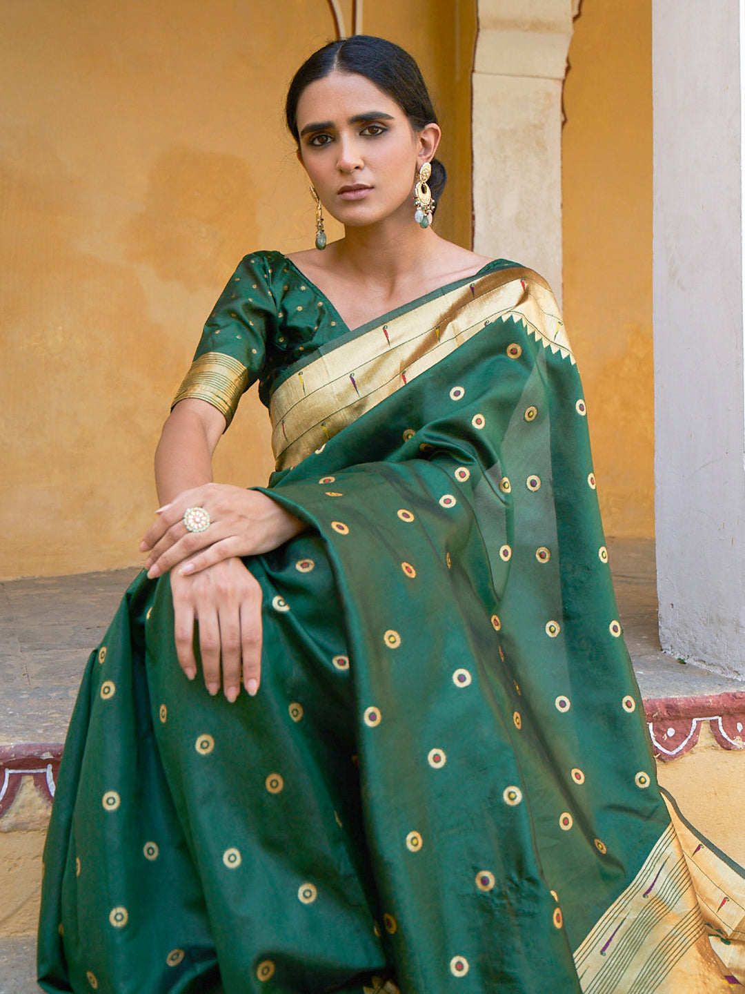 Janasya Green Paithani Silk Ethnic Motifs Paithani Silk Saree - Distacart