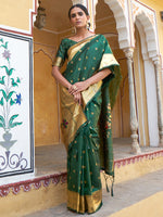 Thumbnail for Janasya Green Paithani Silk Ethnic Motifs Paithani Silk Saree - Distacart