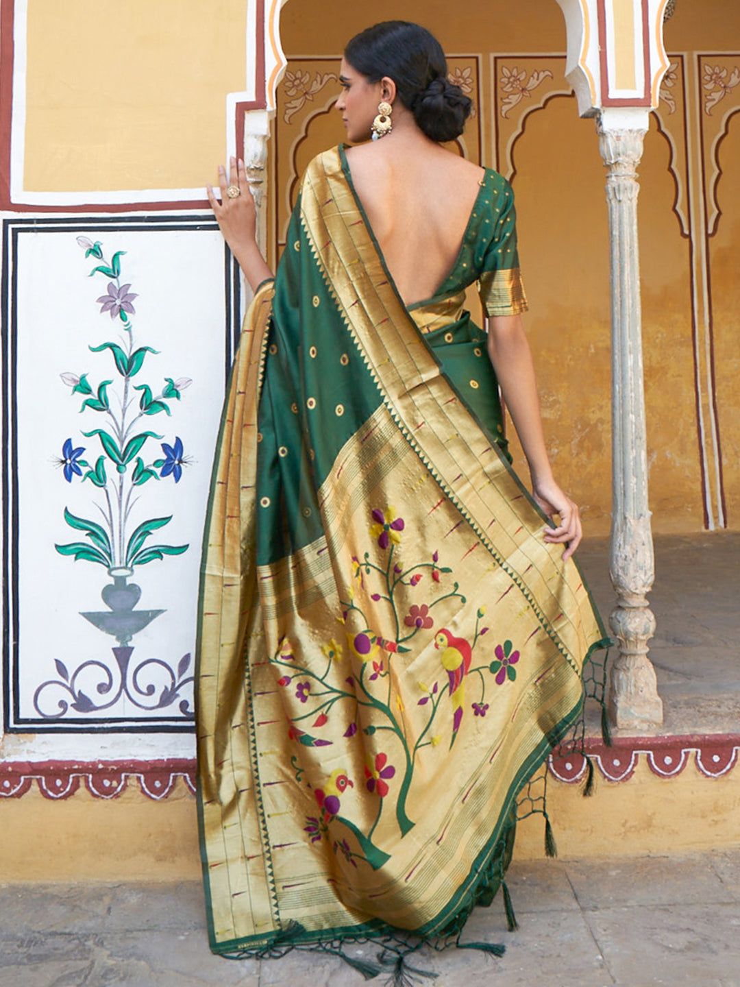 Janasya Green Paithani Silk Ethnic Motifs Paithani Silk Saree - Distacart