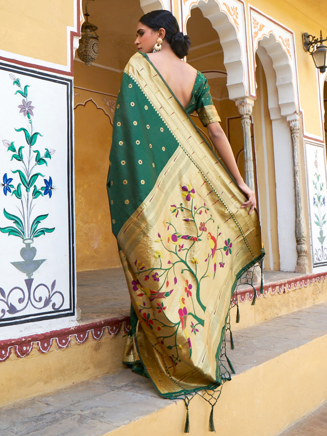 Janasya Green Paithani Silk Ethnic Motifs Paithani Silk Saree - Distacart