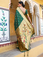 Thumbnail for Janasya Green Paithani Silk Ethnic Motifs Paithani Silk Saree - Distacart