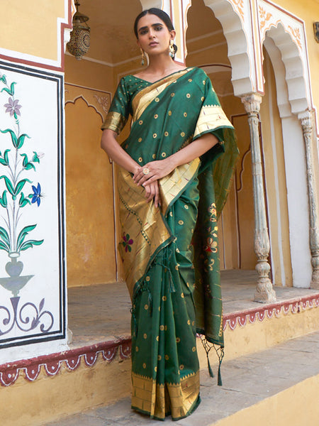 Janasya Green Paithani Silk Ethnic Motifs Paithani Silk Saree - Distacart