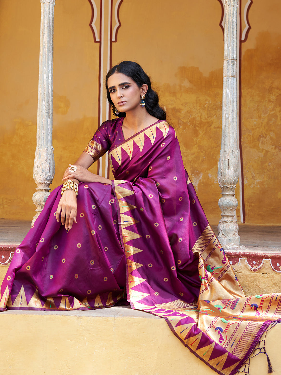 Janasya Wine Paithani Silk Ethnic Motifs Paithani Silk Saree - Distacart