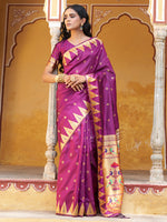 Thumbnail for Janasya Wine Paithani Silk Ethnic Motifs Paithani Silk Saree - Distacart