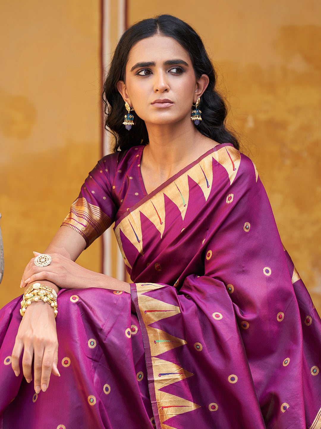 Janasya Wine Paithani Silk Ethnic Motifs Paithani Silk Saree - Distacart