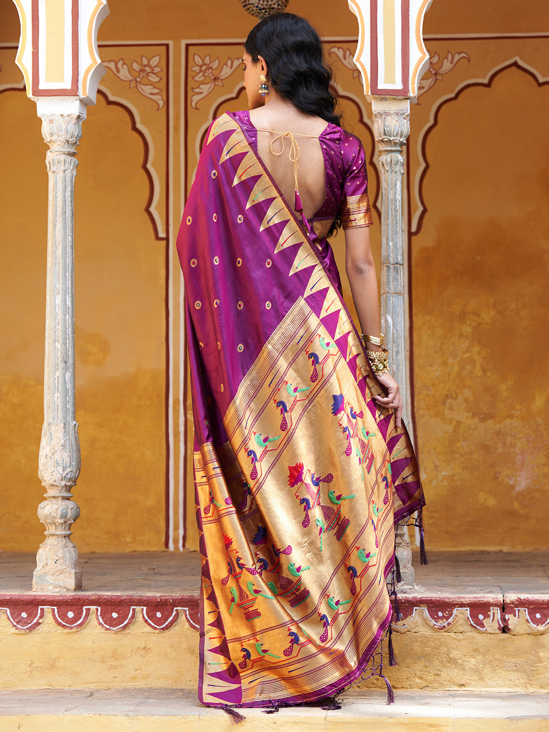 Janasya Wine Paithani Silk Ethnic Motifs Paithani Silk Saree - Distacart