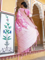 Thumbnail for Janasya Pink Linen Cotton Woven Ethnic Motifs Woven Design Saree - Distacart