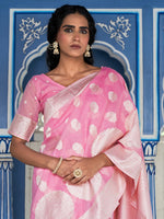 Thumbnail for Janasya Pink Linen Cotton Woven Floral Design Woven Design Saree - Distacart