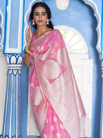 Thumbnail for Janasya Pink Linen Cotton Woven Floral Design Woven Design Saree - Distacart