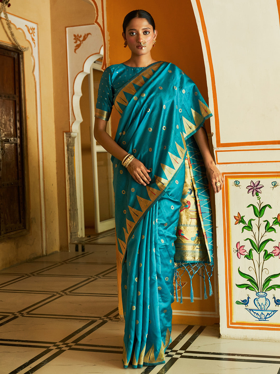 Janasya Teal Paithani Silk Ethnic Motifs Paithani Silk Saree - Distacart
