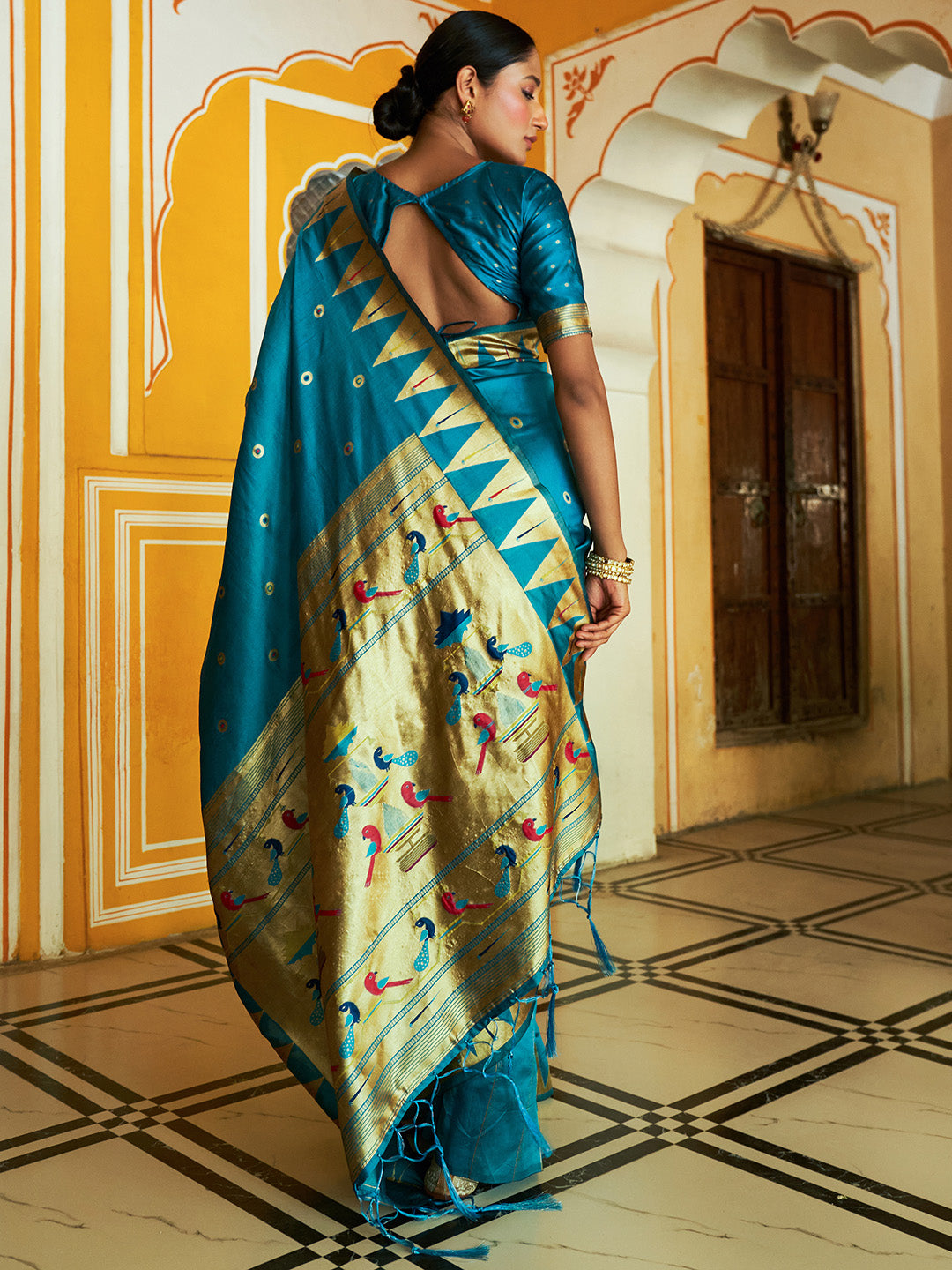 Janasya Teal Paithani Silk Ethnic Motifs Paithani Silk Saree - Distacart
