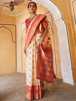 Janasya Beige Cotton Silk Woven Design Patola Saree - Distacart