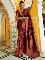 Thumbnail for Janasya Maroon Banarasi Silk Woven Dual Tone Floral Design Banarasi Silk Saree - Distacart