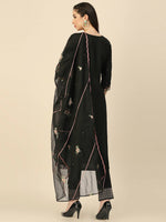 Thumbnail for Black Embroidered Chinon Straight Kurta With Trouser & Dupatta - Salimar - Distacart