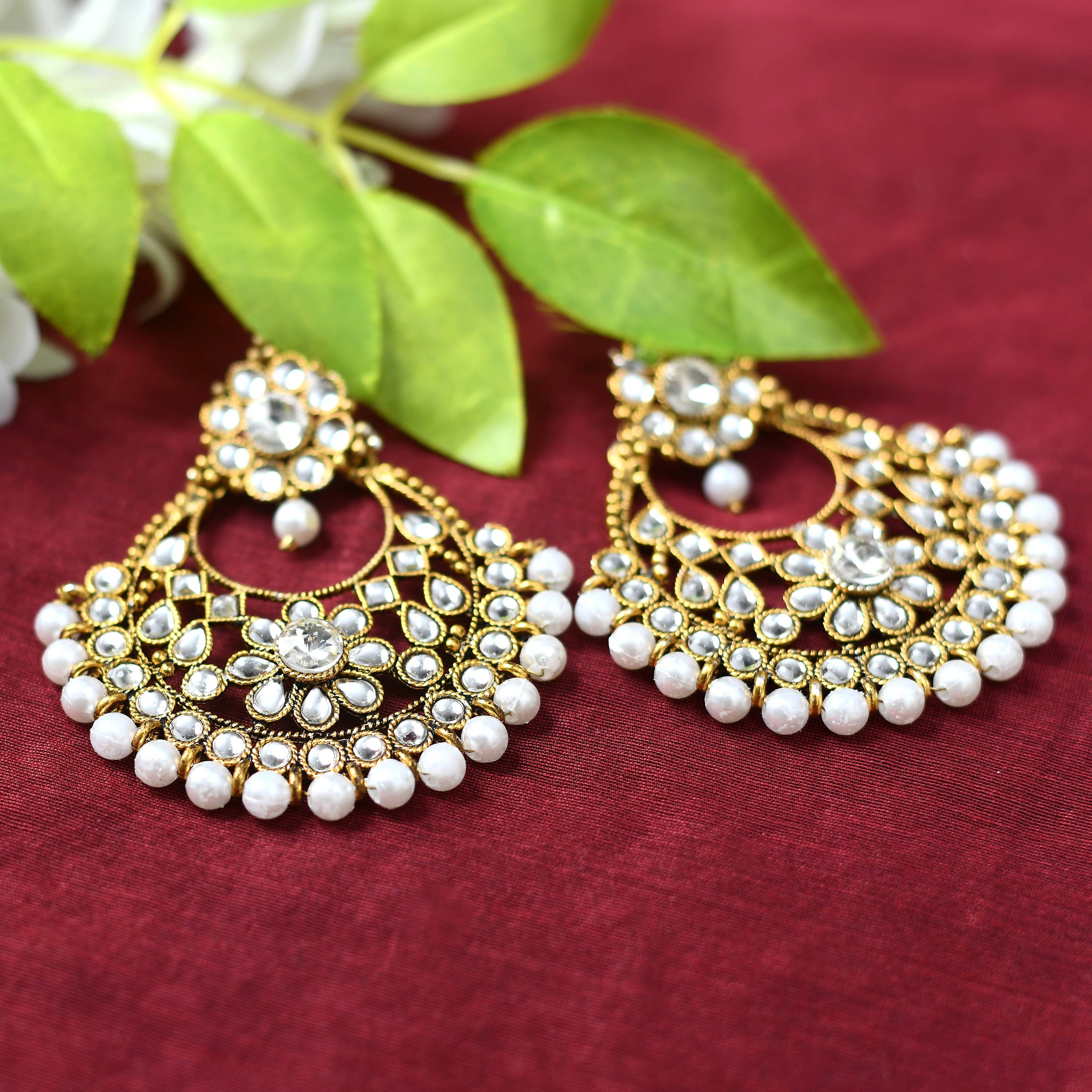 Mominos Fashion Johar Kamal Beautiful Golden And White Beaded Earrings - Distacart