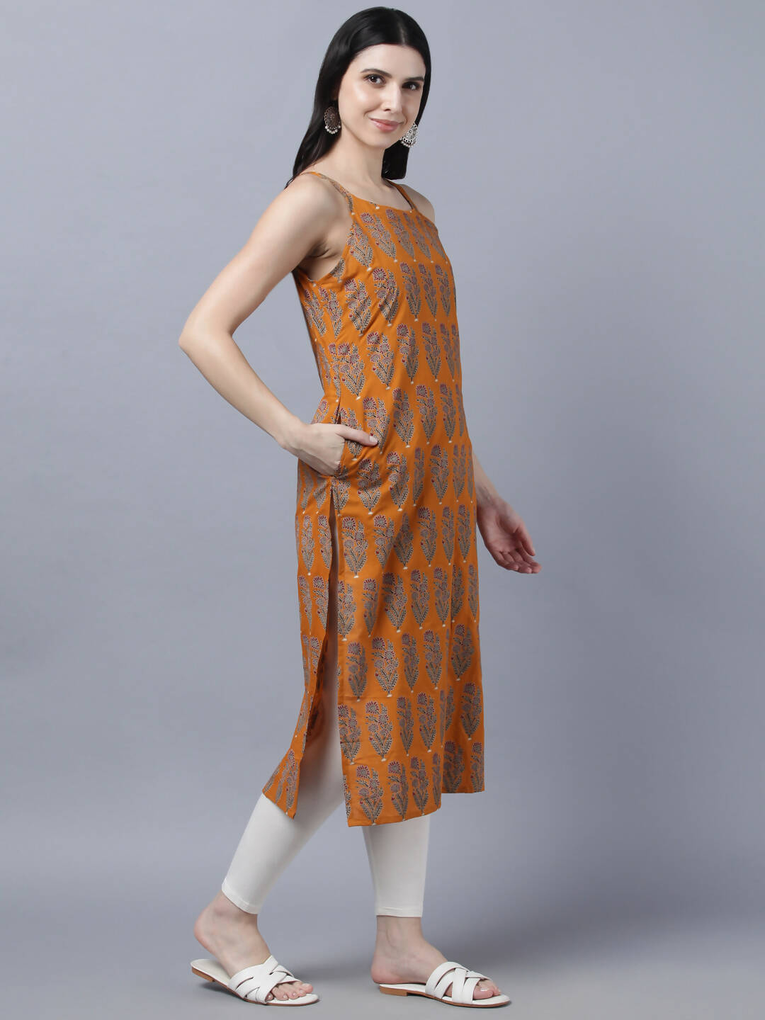 Myshka Stylish Mustard Sleeveless Women's Kurta - Distacart