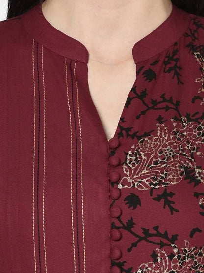 Aniyah Rayon Maroon Color Block Print Anarkali kurta (AN-182K)