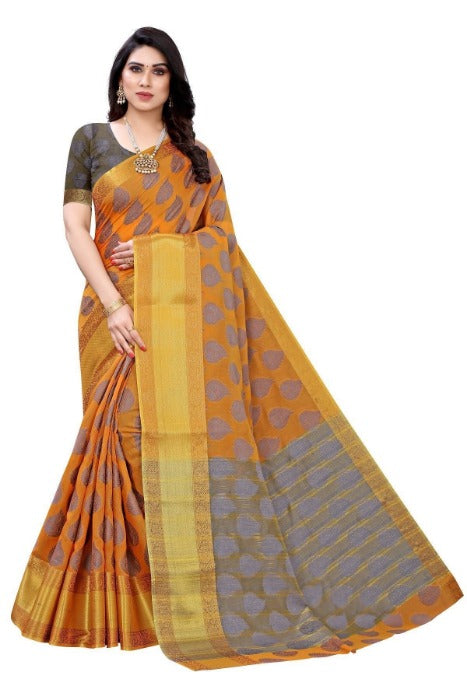 Vamika Mustard Jari Work Cotton Silk Saree (RIDHIMA MUSTARD)