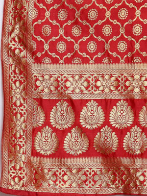 Myshka Women's Red Silk Print Casual Dupatta