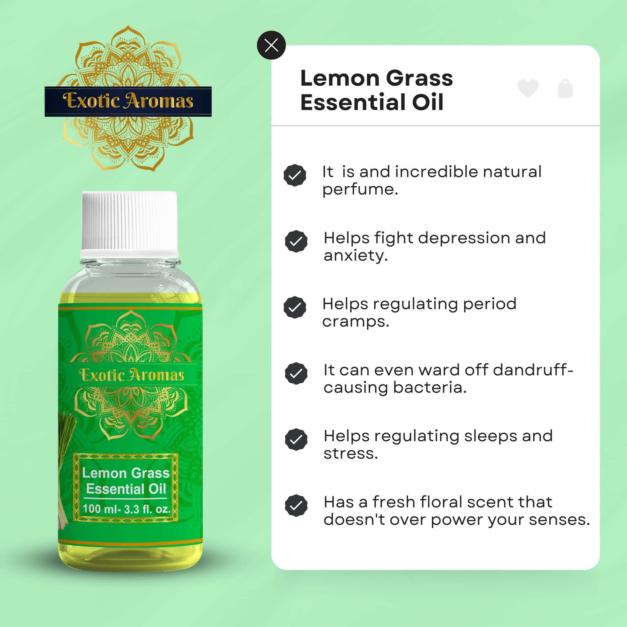 Exotic Aromas Lemongrass Essential Oil for Hair, Skin - Distacart