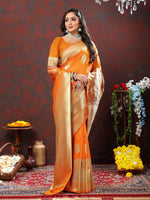Thumbnail for Lorenvalley Fashion Orange Soft Silk Woven Design Gold Zari Weaving Saree - Distacart