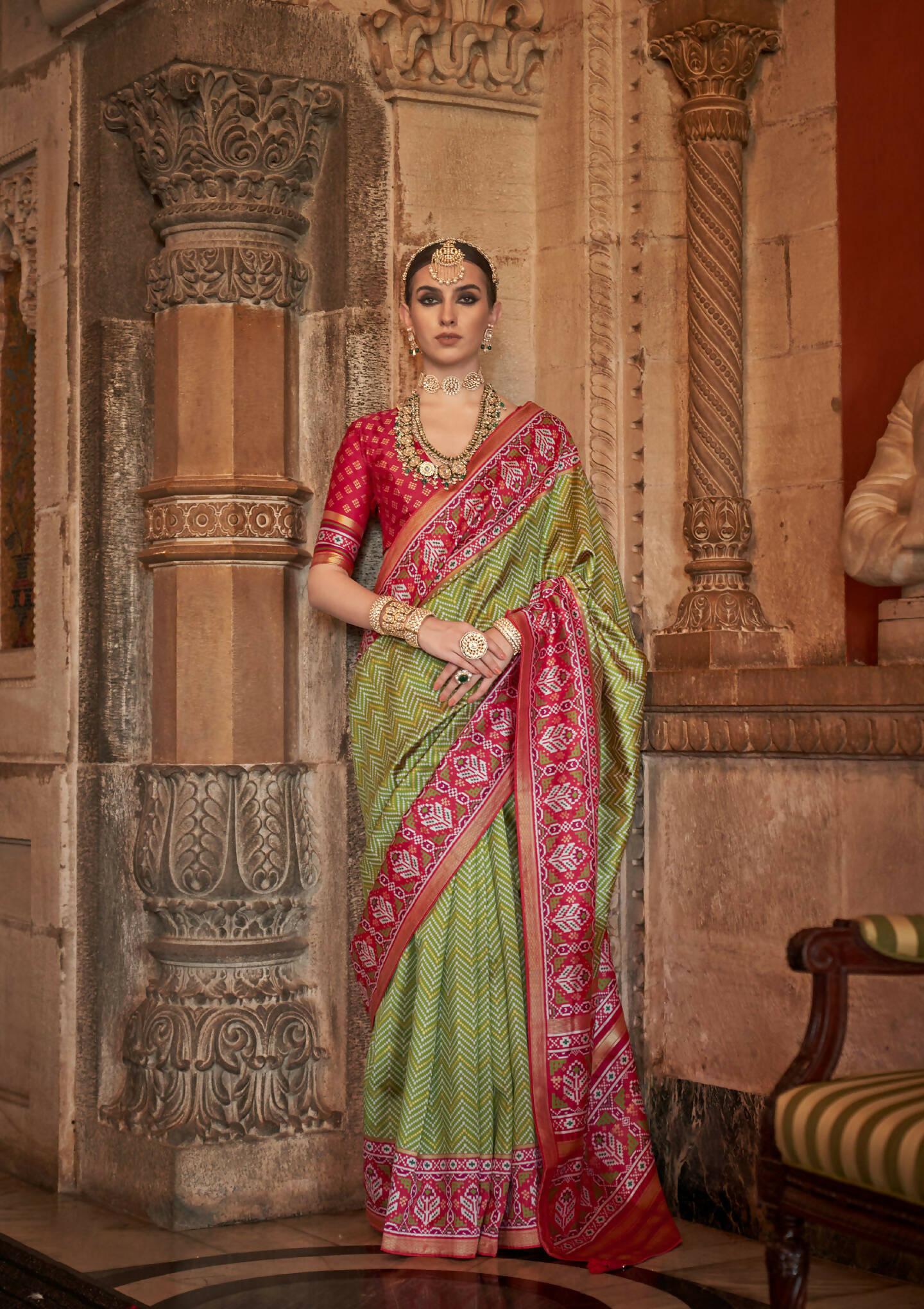 Olive Green Banarasi Weaving, Ultra Aqua Finish, Zari Work Banarasi Silk Saree - Rath Kunti - Distacart