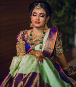 Thumbnail for DEIANA'S Beautiful Golden Jari with New Design Soft Lichi Silk Saree - Pista - Distacart