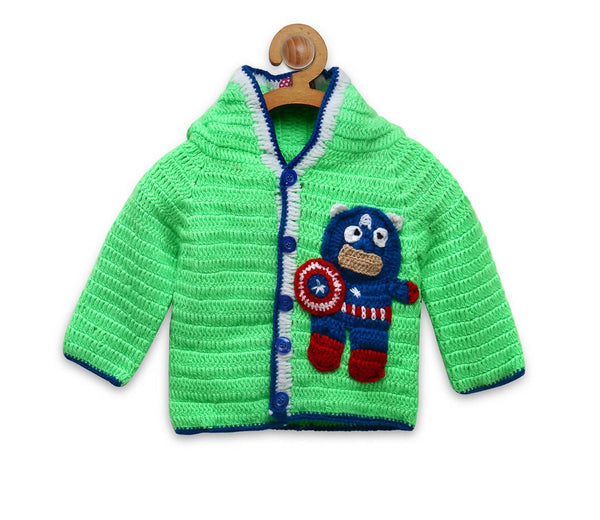 Chutput Kids Green Coloured Solid Pullover For Baby Boys with Cartoon Detail - Distacart
