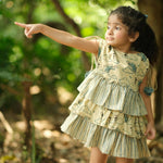 Thumbnail for Mhyssa Beige and Blue Round Neck Flared Frock With Gathers - Distacart