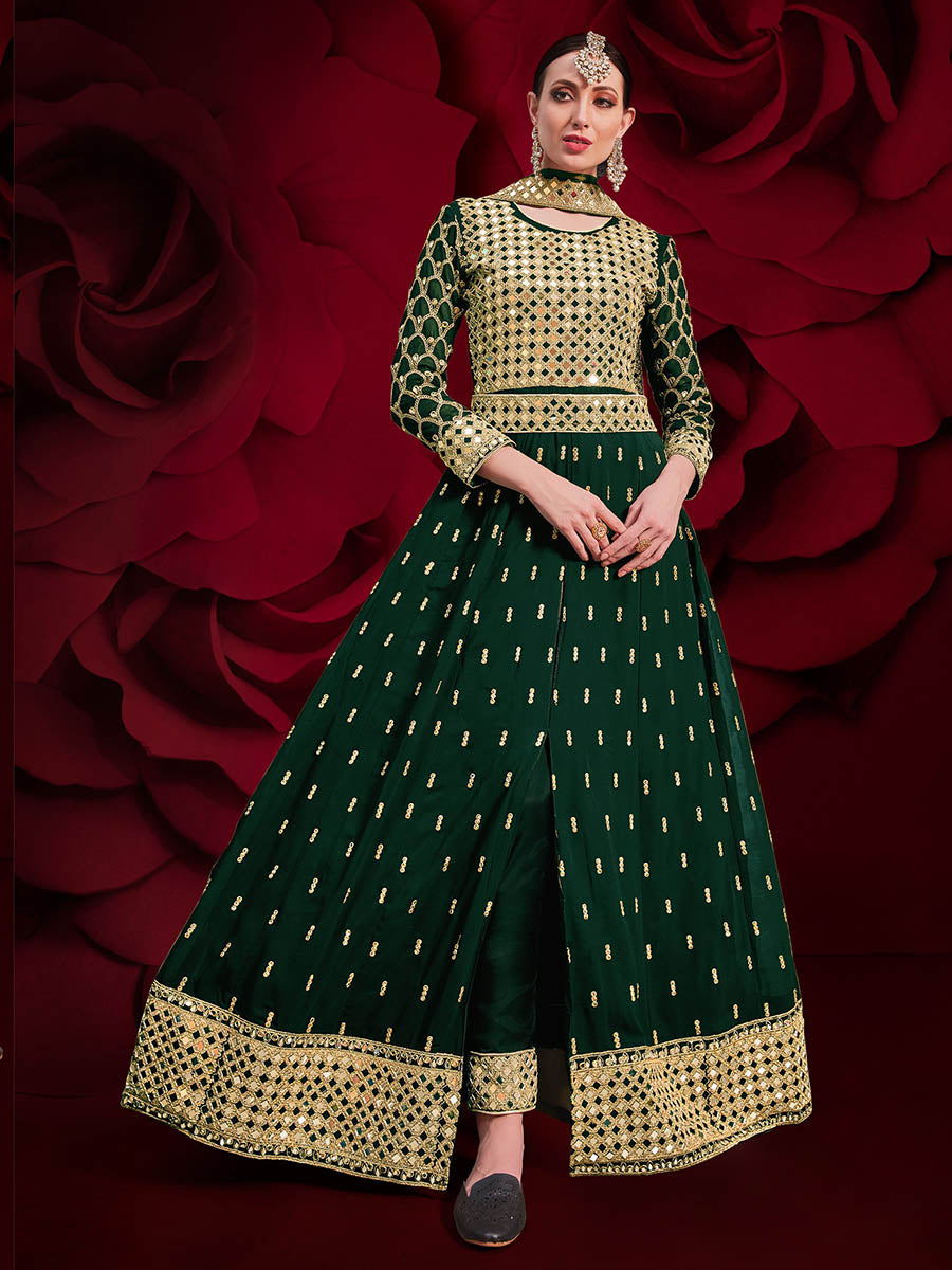 Myra Green Heavy Embroidered Pant Style Anarkali Suit - Distacart