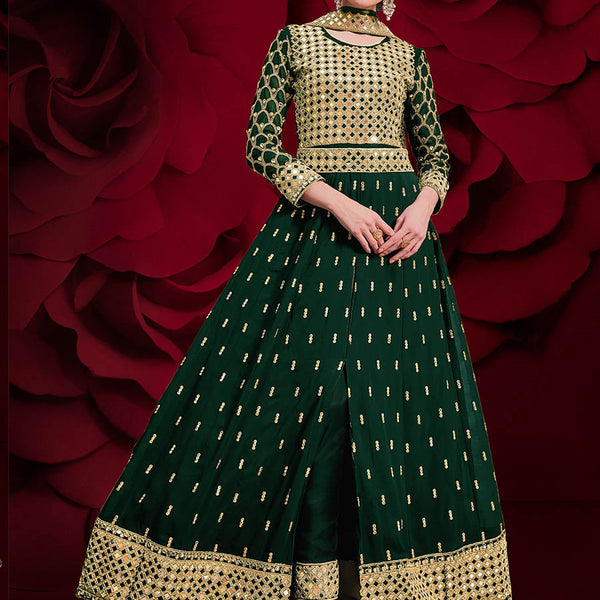 Myra Green Heavy Embroidered Pant Style Anarkali Suit - Distacart