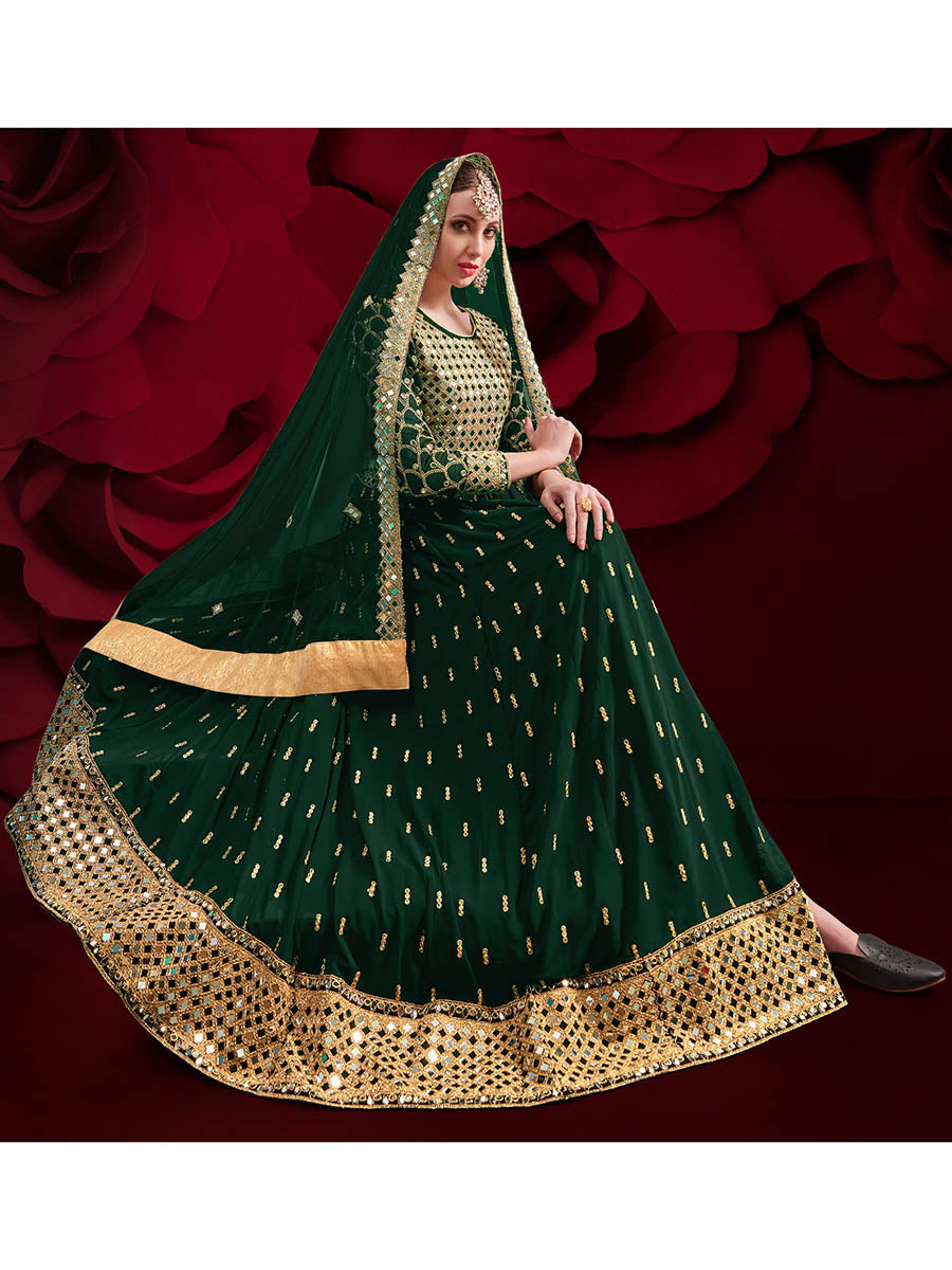 Myra Green Heavy Embroidered Pant Style Anarkali Suit - Distacart