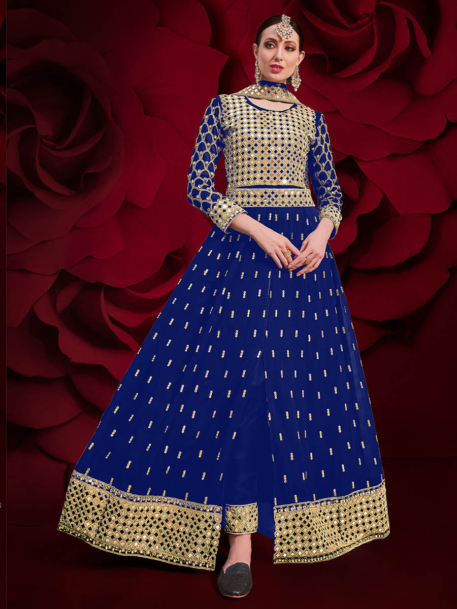Myra Royal Blue Heavy Embroidered Pant Style Anarkali Suit - Distacart