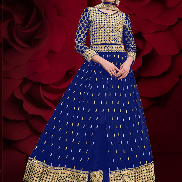 Myra Royal Blue Heavy Embroidered Pant Style Anarkali Suit - Distacart