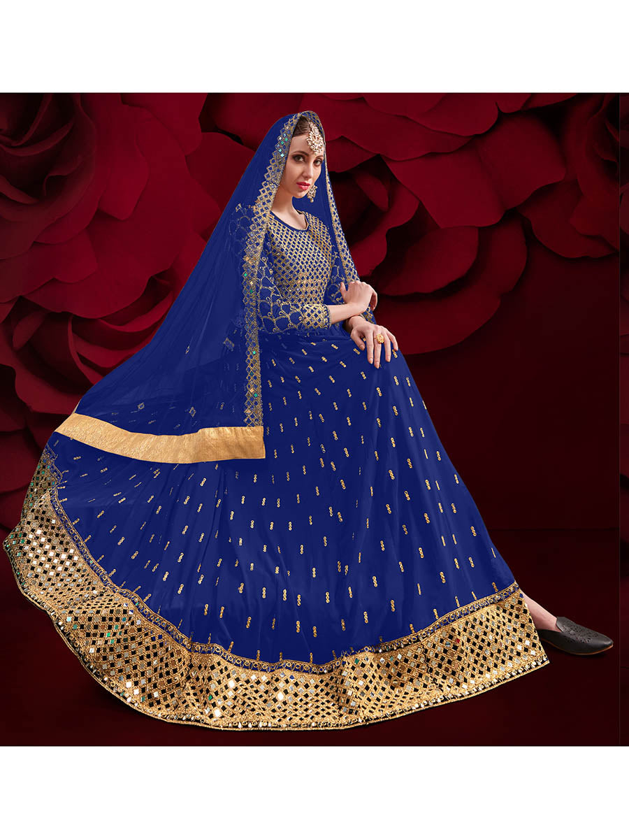 Myra Royal Blue Heavy Embroidered Pant Style Anarkali Suit - Distacart