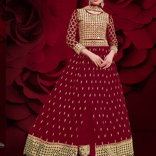 Myra Maroon Heavy Embroidered Pant Style Anarkali Suit - Distacart