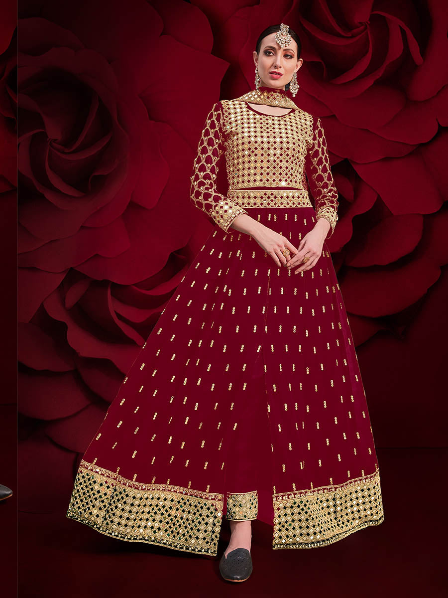 Myra Maroon Heavy Embroidered Pant Style Anarkali Suit - Distacart