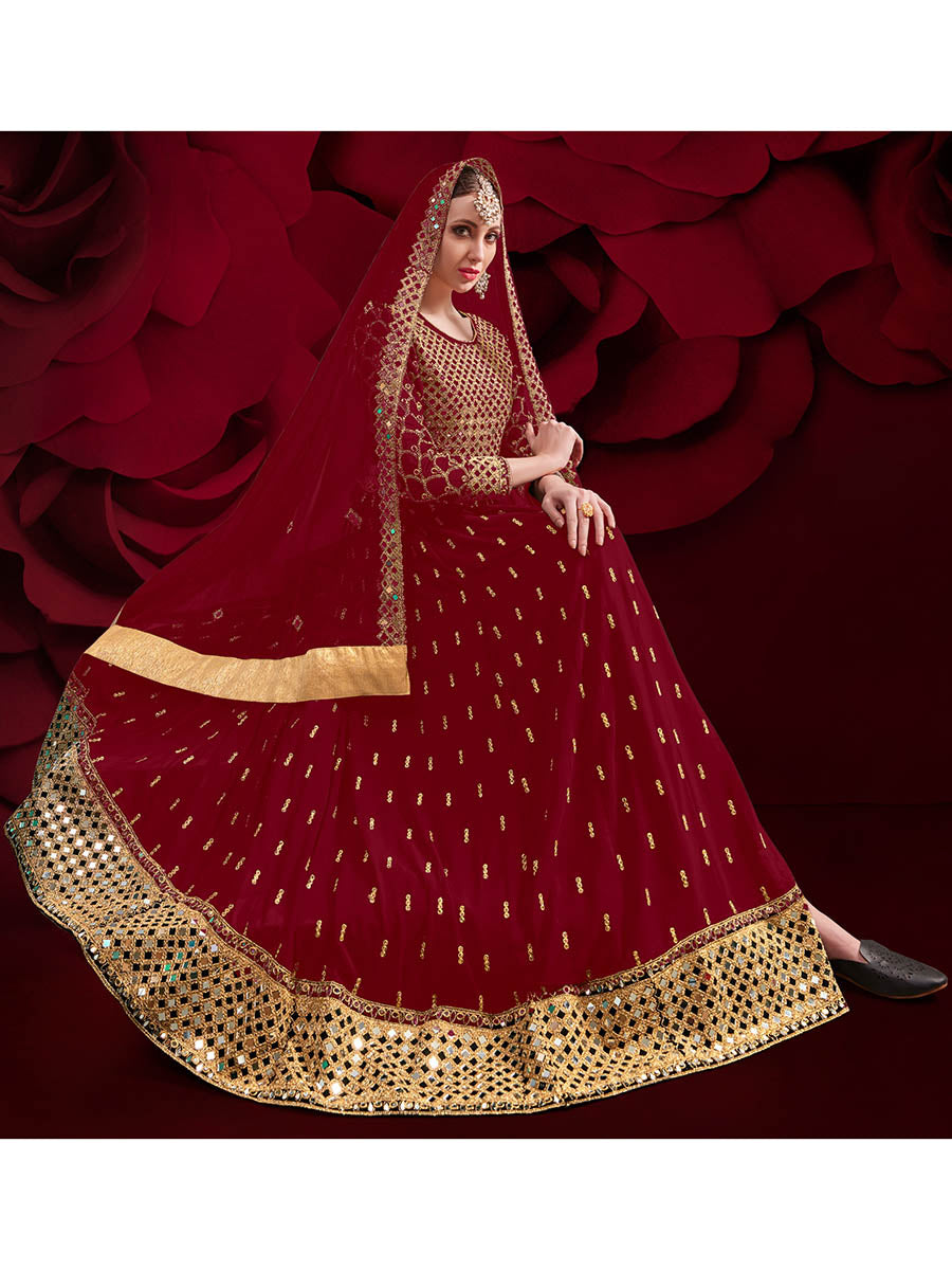 Myra Maroon Heavy Embroidered Pant Style Anarkali Suit - Distacart