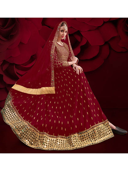 Myra Maroon Heavy Embroidered Pant Style Anarkali Suit - Distacart