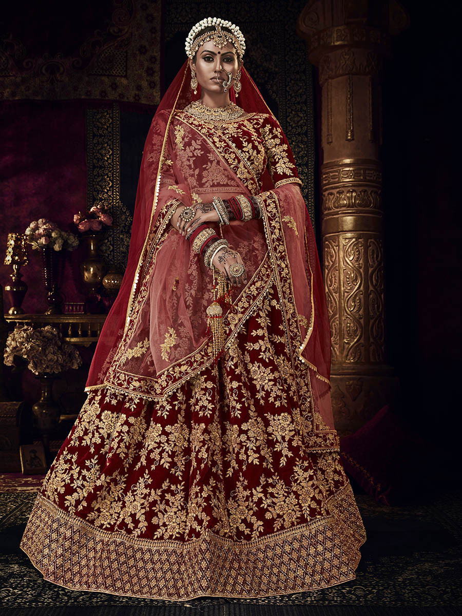 Myra Red Heavy Embroidered Bridal Designer Lehenga - Distacart