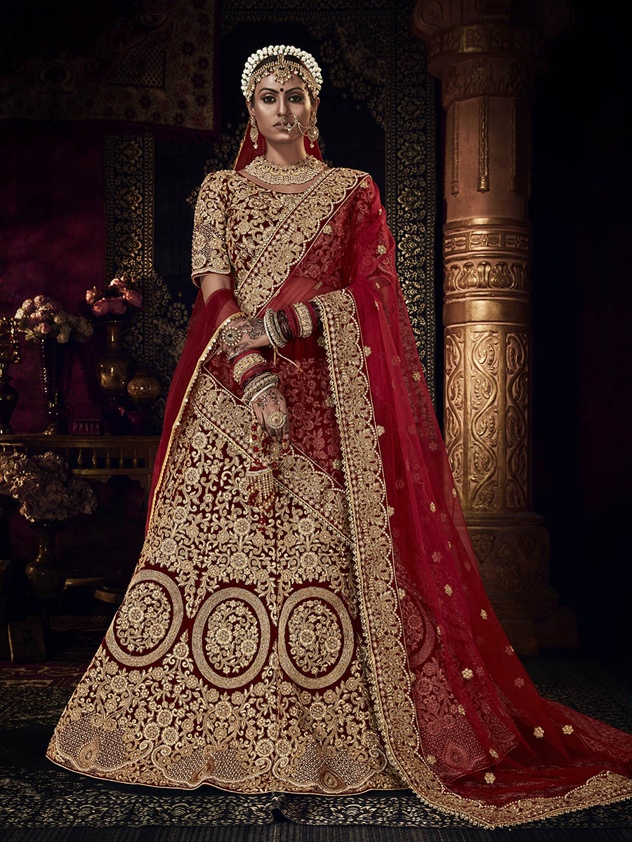 Myra Red Heavy Embroidered Bridal Designer Lehenga - Distacart