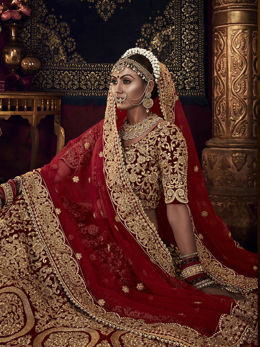Myra Red Heavy Embroidered Bridal Designer Lehenga - Distacart