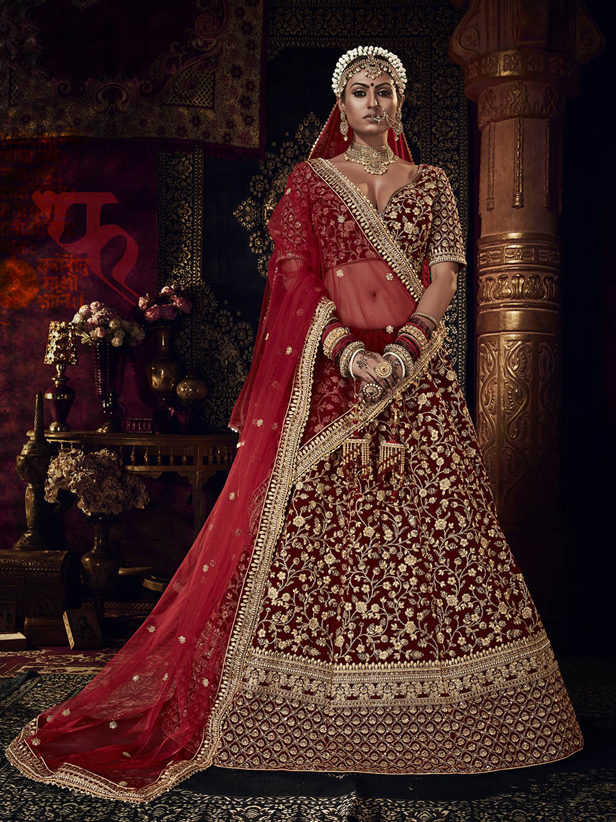 Myra Red Heavy Embroidered Bridal Designer Lehenga - Distacart