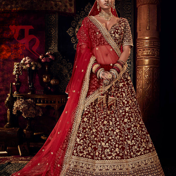 Myra Red Heavy Embroidered Bridal Designer Lehenga - Distacart