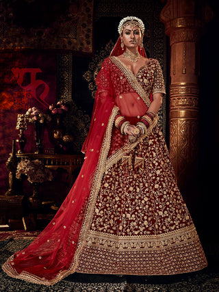 Myra Red Heavy Embroidered Bridal Designer Lehenga - Distacart