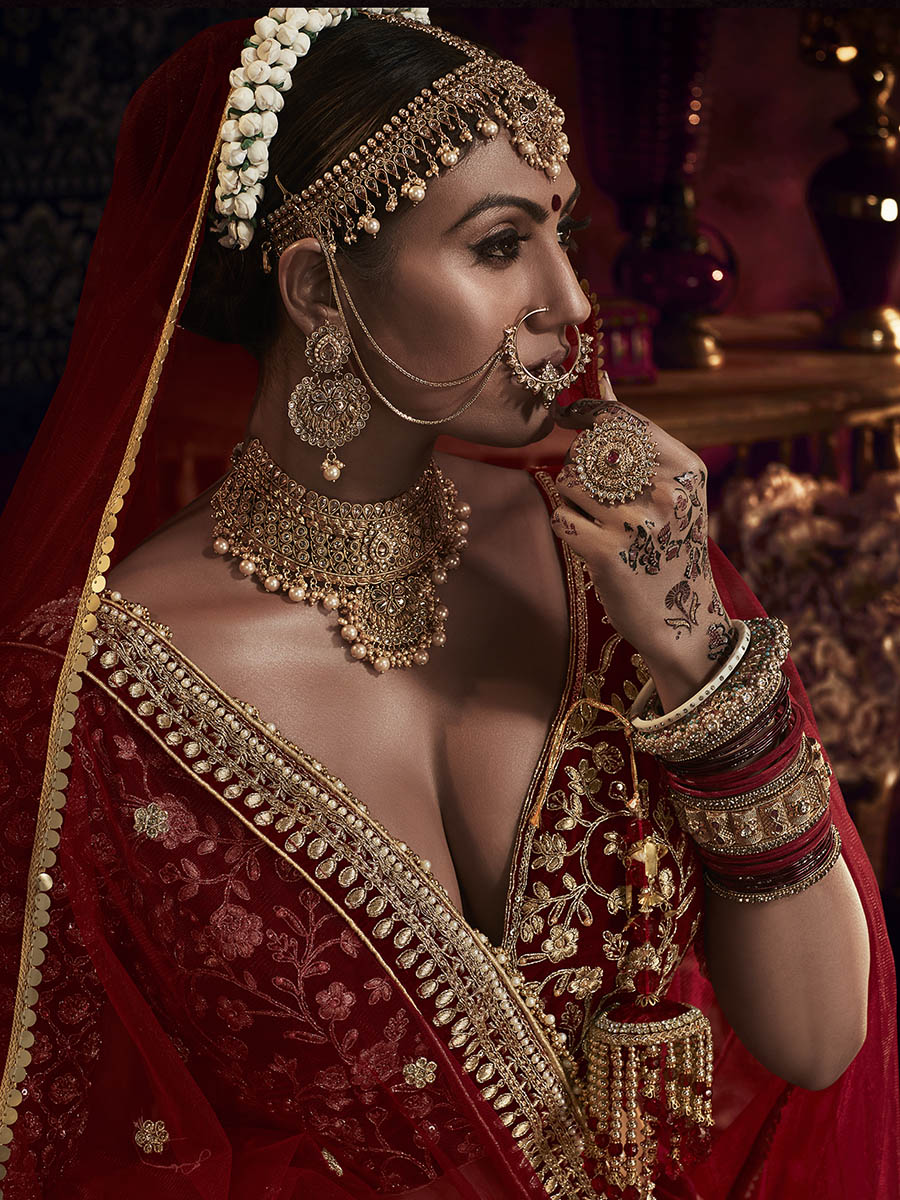 Myra Red Heavy Embroidered Bridal Designer Lehenga - Distacart