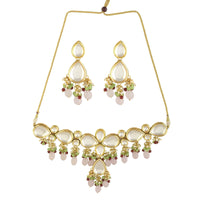 Thumbnail for Peryl Women's Handcrafted Kundan Pastel Beaded Necklace With Earrings - Distacart