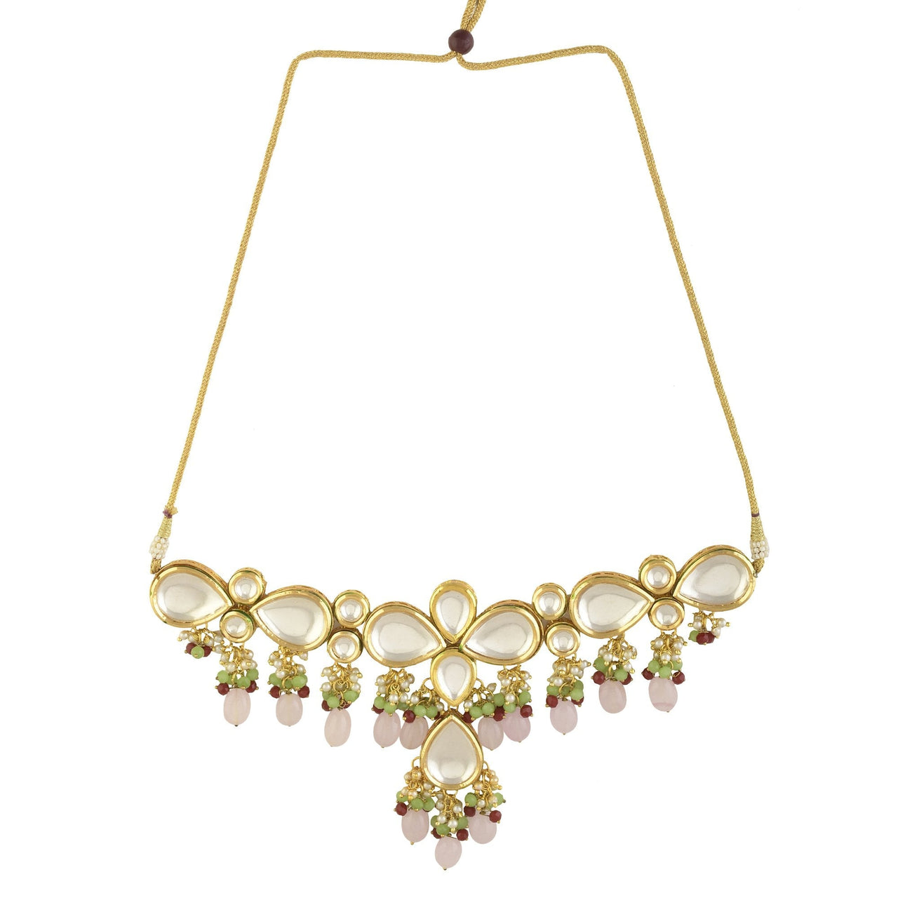 Peryl Women's Handcrafted Kundan Pastel Beaded Necklace With Earrings - Distacart