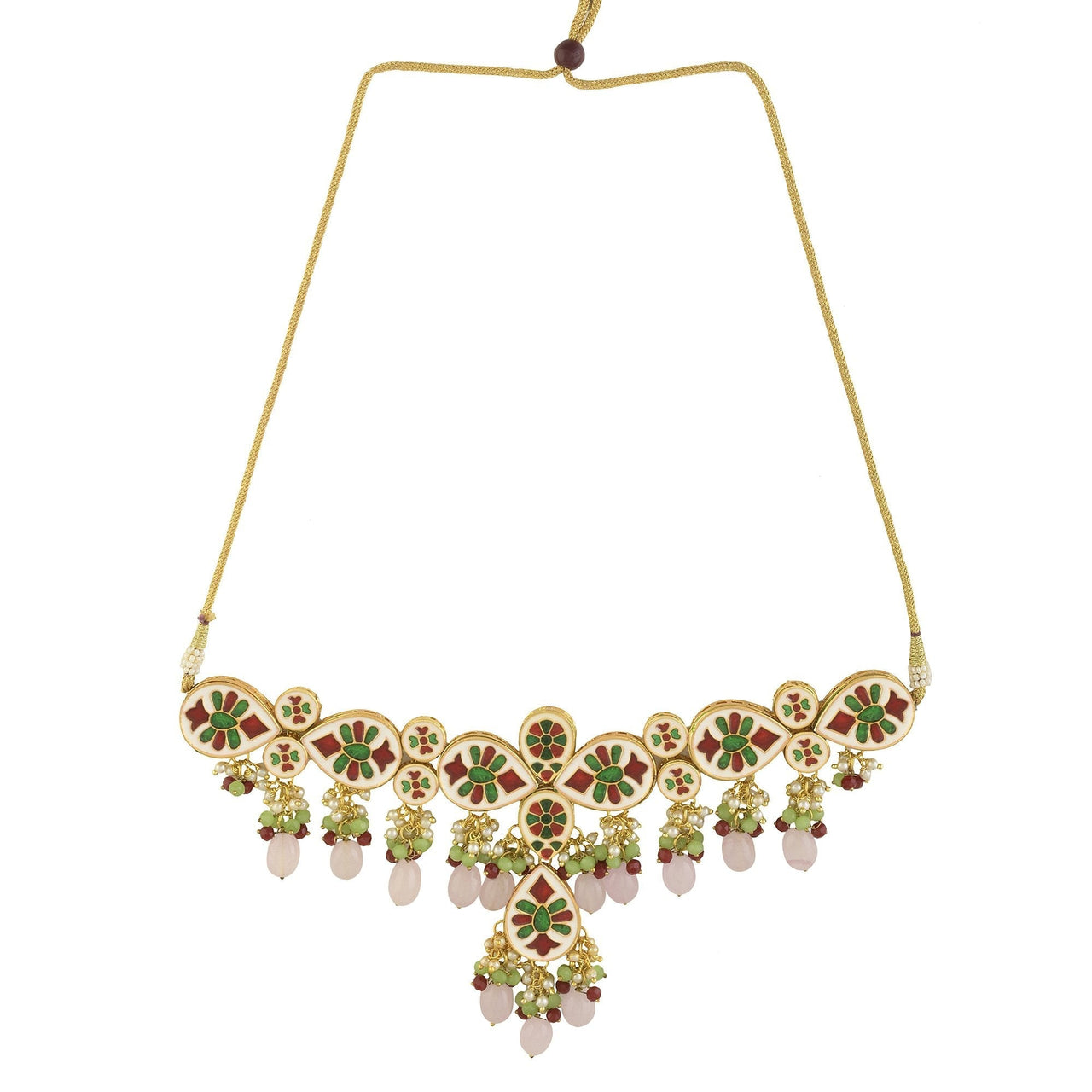 Peryl Women's Handcrafted Kundan Pastel Beaded Necklace With Earrings - Distacart