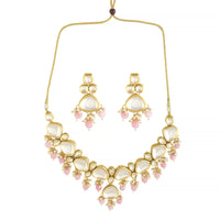 Thumbnail for Peryl Women's Pearl & Pink Beaded Gold Tone Kundan Inspired Necklace With Earrings - Distacart